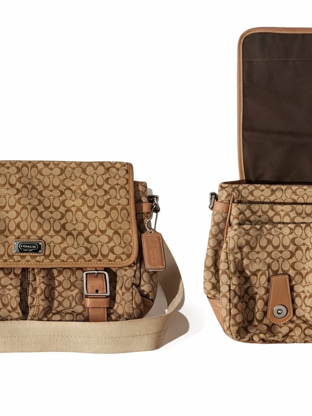 Coach Tan/Brown Signature Canvas Crossbody Messenger Bag